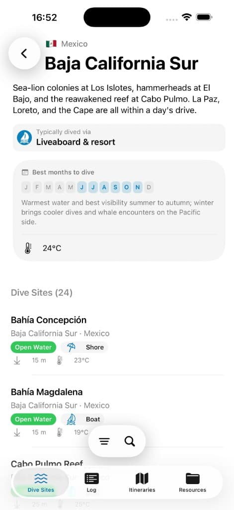Pelagic region details for Baja California Sur